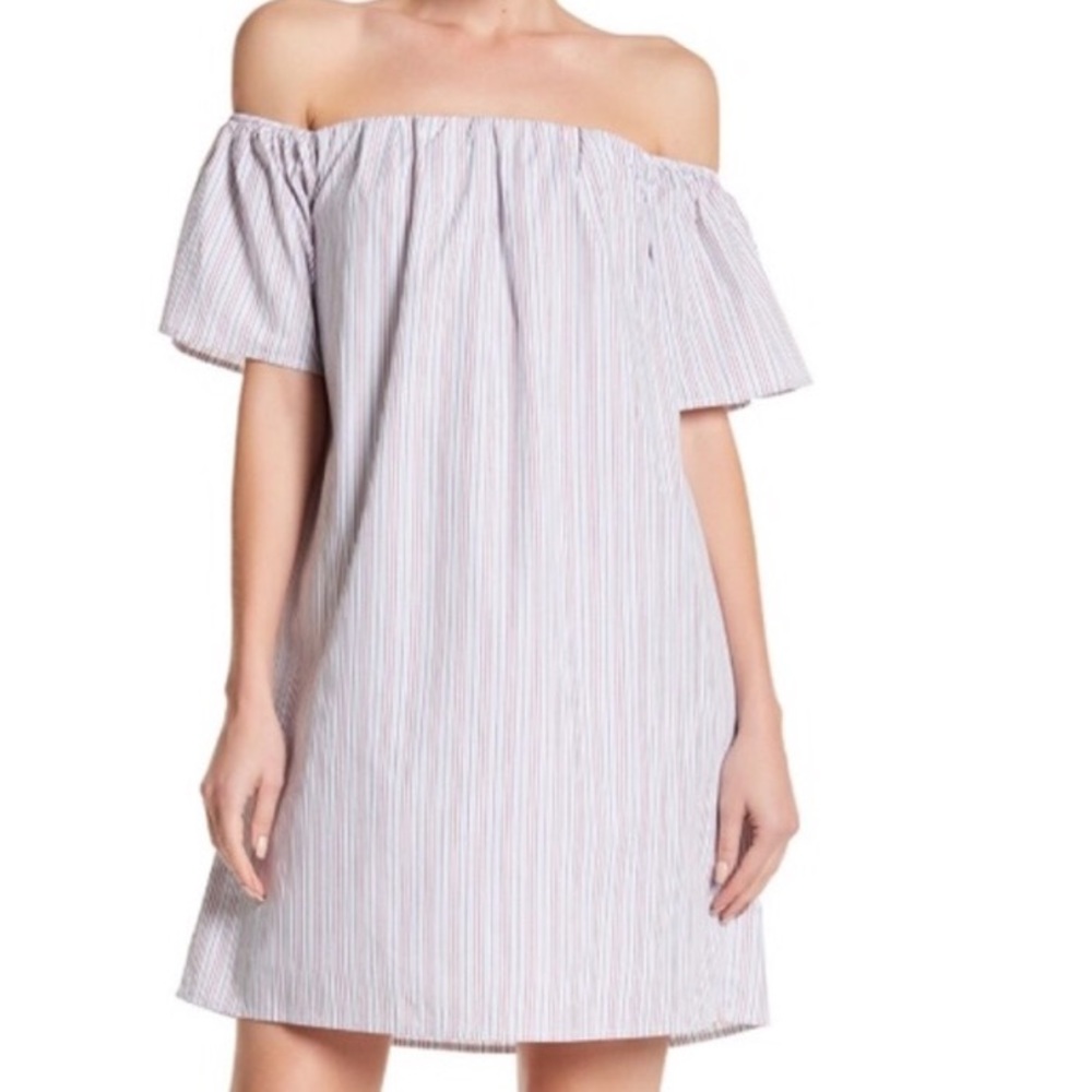 NWOT Bobeau off the shoulder pinstripe dress M